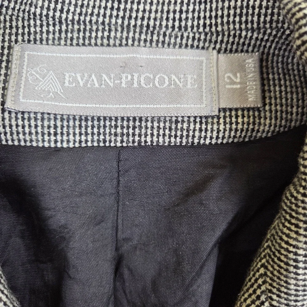 Evan-Picone Blazer Houndstooth Womens 12 Black White Vintage Jacket Made in USA
